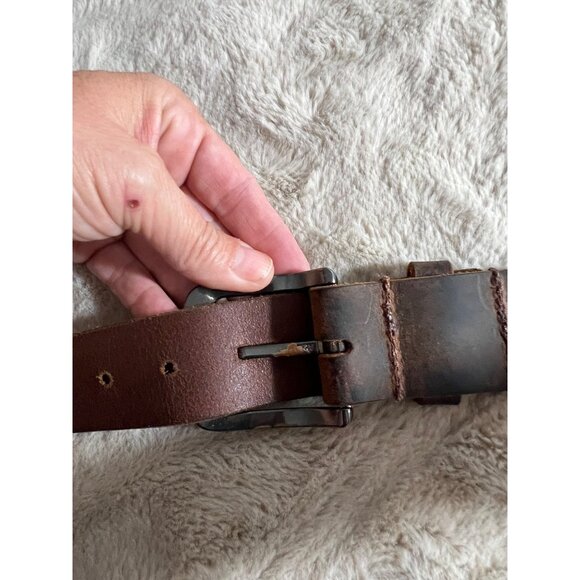 Nickel Smart Mens Brown Leather Belt With Silver Buckle Size 48 USA-Made Durable - Picture 4 of 5